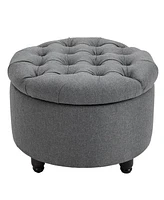 Homcom Upholste Round Linen Storage Stool Footrest of Button Tufted