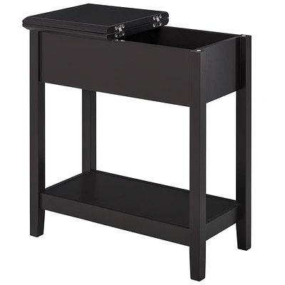 Homcom Wood Flip Top End Side Table with Cabinet Bottom Shelf for Home Office