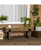 Homcom Garden Bench with Metal Legs, Rustic Wood Effect Concrete Dining Bench