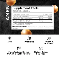 Amen Zinc & Copper Supplement + Probiotics, 3 Months Supply, One Per Day - 50 mg Zinc Picolinate Vitamin Pills