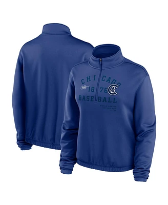 Women's Nike Royal Chicago Cubs Rewind Splice Quarter-Zip Sweatshirt