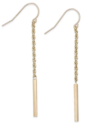 Rope and Bar Linear Earrings in 14k Gold, 2 inches