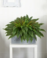 Nearly Natural Boston Fern Artificial Plant in Stone Planter