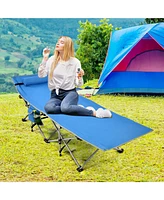 Camping Cot Heavy-Duty Outdoor Bed w/ Side Storage Pocket