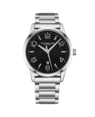 Stuhrling Men's Symphony Silver-tone Stainless Steel , Black Dial , 50mm Round Watch