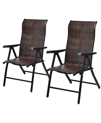 Patio Rattan Folding Chair Recliner Back Adjustable