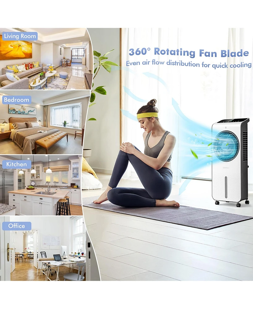Evaporative Air Cooler 3-in-1 Portable Swamp Cooling Fan w/ 12H Timer Remote