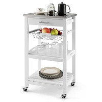 Compact Kitchen Island Cart Rolling Service Trolley with Stainless Steel Top Basket