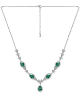 Cubic Zirconia Green Halo Fancy Statement Necklace in Sterling Silver, 16" + 2" extender
