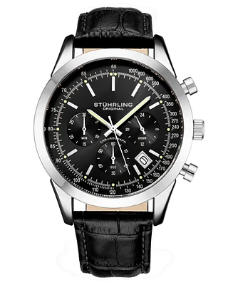 Stuhrling Men's Monaco Black Leather, Black Dial