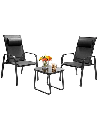 3PCS Patio Bistro Furniture Set Adjustable Back Stackable Chairs