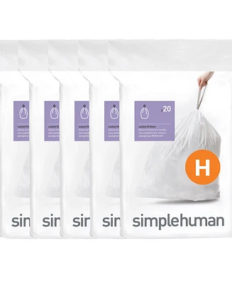 simplehuman Code H 100pk Custom Fit Liners with 5 Quick Dispense Packs, 30-35L Kitchen Trash Bag Liners