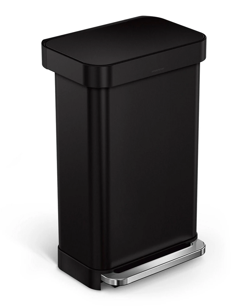 simplehuman 45 Liter Rectangular Liner Rim Steel Kitchen Trash Can with Liner Pocket