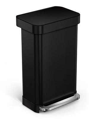 simplehuman 45 Liter Rectangular Liner Rim Steel Kitchen Trash Can with Liner Pocket