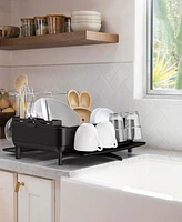 simplehuman Steel Frame Kitchen Dish Drying Rack with Swivel Spout Drain