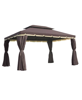 Outsunny 10' x 13' Gazebo, Aluminum, Mesh, 2 Tier Polyester Roof