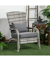 Outsunny Patio Wicker Adirondack Chair with Soft Cushions,