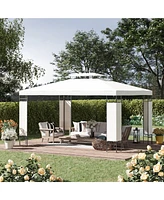 Outsunny 13' x 10' Patio Gazebo Outdoor Canopy Shelter with Double Vented Roof, Steel Frame for Lawn Backyard and Deck, Cream White