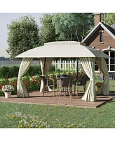 Outsunny 13' x 9' Patio Gazebo, Double Vented Roof, Curtains,