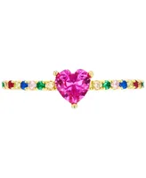 Lab-Grown Multi-Gemstone (1-1/4 ct. t.w.) & Cubic Zirconia Heart Ring in 14k Gold-Plated Sterling Silver