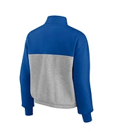 Women's Fanatics Royal, Heather Gray Chicago Cubs Iconic Cinch Waist Quarter-Zip Top