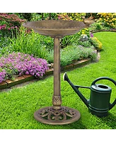 Antique Gold Freestanding Pedestal Bird Bath Feeder Outdoor Garden Yard Decor