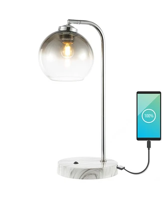 Ada 20" Industrial Contemporary Iron, Glass Led Task Lamp with Usb Charging Port