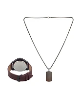 American Exchange Men's Analog, Three-Hand Quartz Matte Brown Leather Strap Watch 48mm Gift Set
