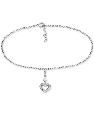 Giani Bernini Cubic Zirconia Heart Drop Charm Ankle Bracelet in Sterling Silver, Created for Macy's