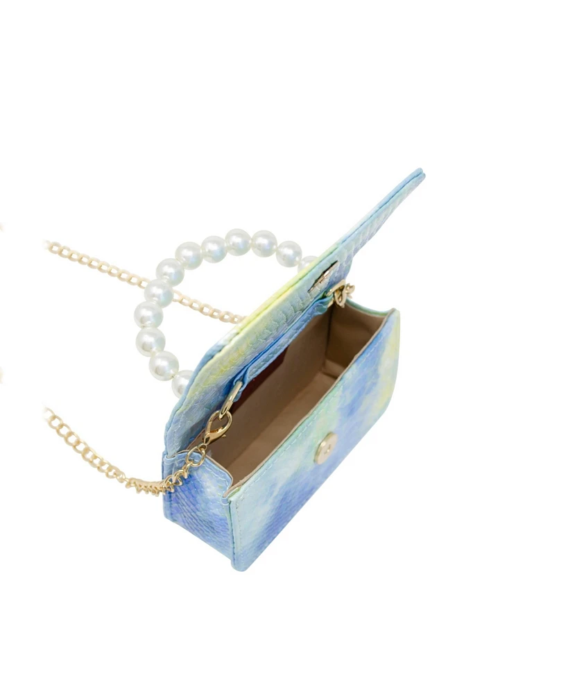 Tiny Treats Girls Blue Tie Dye Crocodile Pearl Handle Handbag