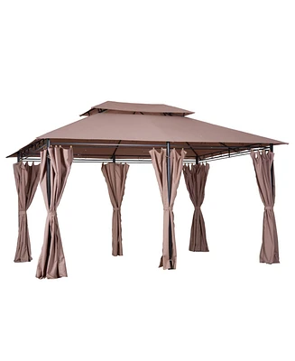 Outsunny 9.2 x 9.7 ft Outdoor Gazebo w/ Curtains for Patio Backyard,
