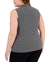 Anne Klein Plus Printed Triple-Pleat V-Neck Top
