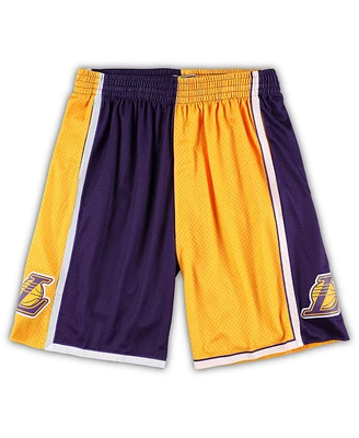 Men's Mitchell & Ness Gold, Purple Los Angeles Lakers Big and Tall Hardwood Classics Split Swingman Shorts