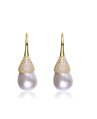 Sterling Silver Cubic Zirconia and Pearl Bulb Earrings