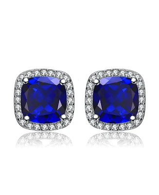 Sterling Silver Cubic Zirconia Vintage Cushion Cluster Halo Stud Earrings