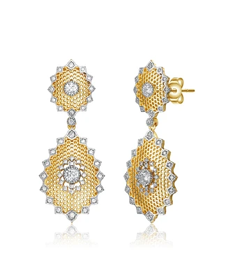 White Gold and 14K Gold Plated Cubic Zirconia Drop Earrings