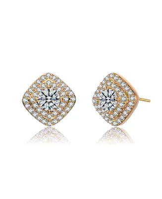 Ga Cubic Zirconia Pave Square Shape Stud Earrings