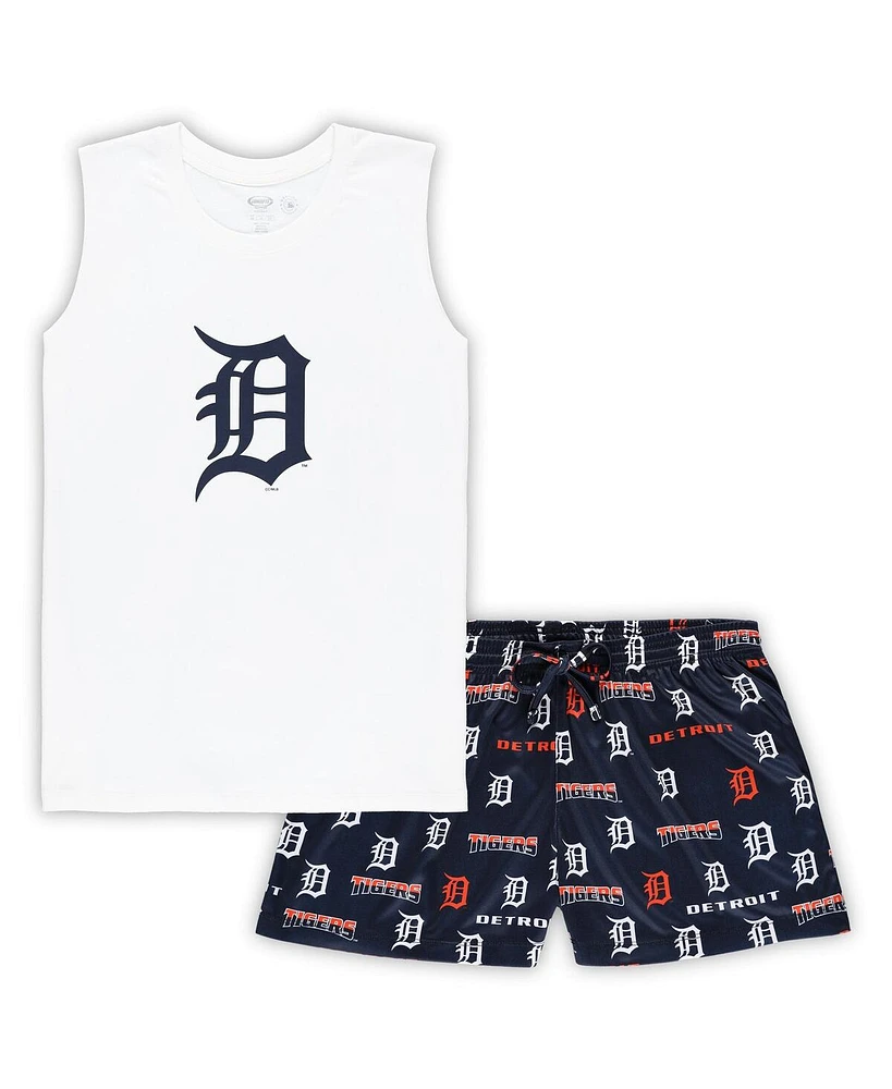 Women's Concepts Sport White, Navy Detroit Tigers Plus Size Tank Top and Shorts Sleep Set