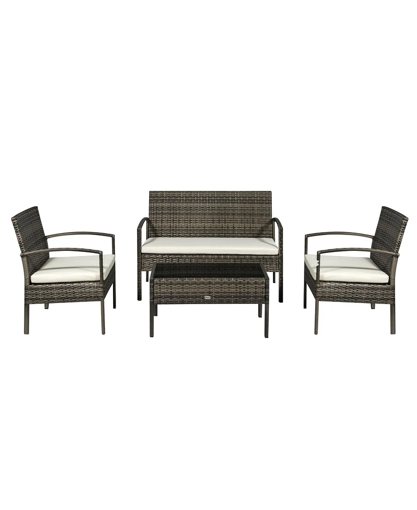 Outsunny Patio Furniture Set, 4pc w/ Loveseat, Chairs, Table