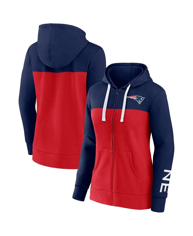 Women's Fanatics Navy, Red New England Patriots Take The Field Color Block Full-Zip Hoodie