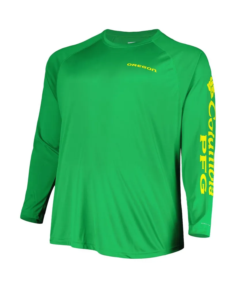 Men's Columbia Green Oregon Ducks Big and Tall Terminal Tackle Team Raglan Omni-Shade Long Sleeve T-shirt