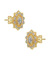 14K Gold Plated and Cubic Zirconia Floral Stud Earrings