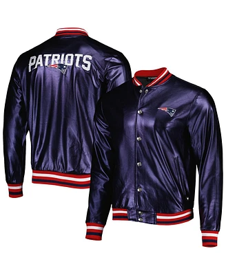 Men's The Wild Collective Navy New England Patriots Metallic Bomber Full-Snap Jacket