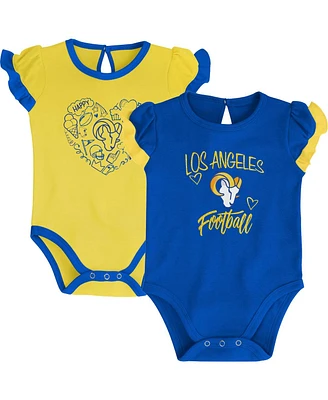 Newborn and Infant Boys Girls Royal, Gold Los Angeles Rams Too Much Love Two-Piece Bodysuit Set