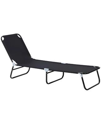 Outsunny Portable Outdoor Sun Lounger, Lightweight Folding Chaise Lounge Chair w/ 5-Position Adjustable Backrest for Beach, Poolside and Patio, Black