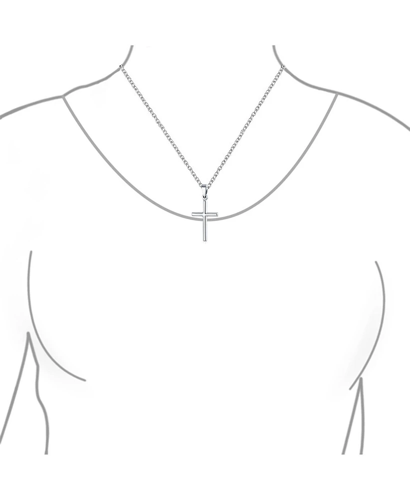 Bling Jewelry Minimalist Simple Petite Tube Small Religious Pendant Cross Necklace .925 Sterling Silver