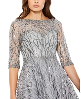 Mac Duggal Women's Embellished 3/4 Sleeve A Line Dress