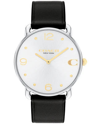 Coach Unisex Three Hand Quartz Black Leather Strap Watch 36mm