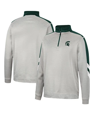 Men's Colosseum Gray, Green Michigan State Spartans Bushwood Fleece Quarter-Zip Jacket