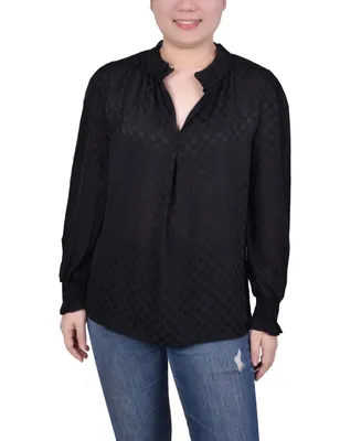 Ny Collection Women's Long Sleeve Smocked Cuff Blouse